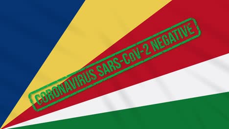 seychelles swaying flag with green stamp of freedom from coronavirus, loop