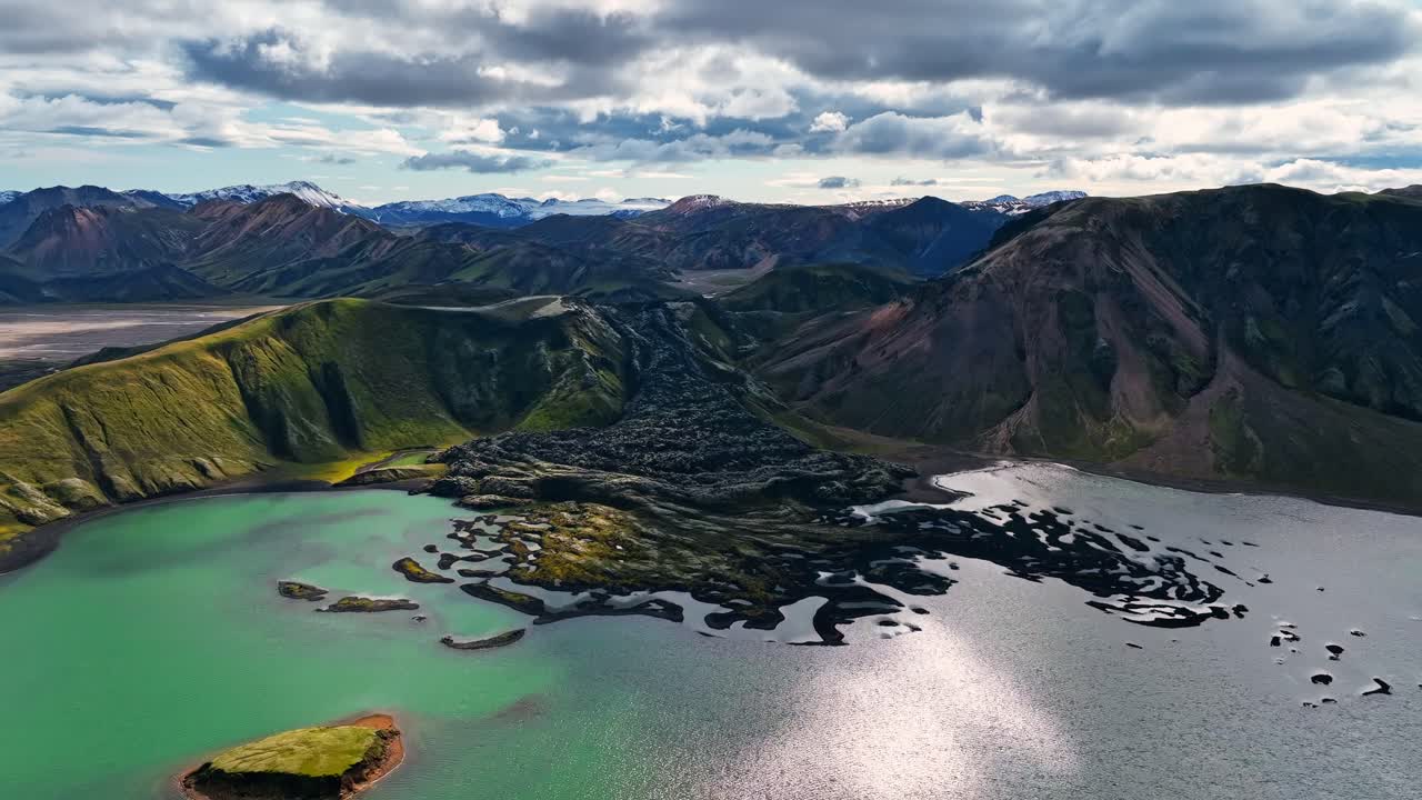 Scenic Aerial View of Lake and Mountains in Iceland