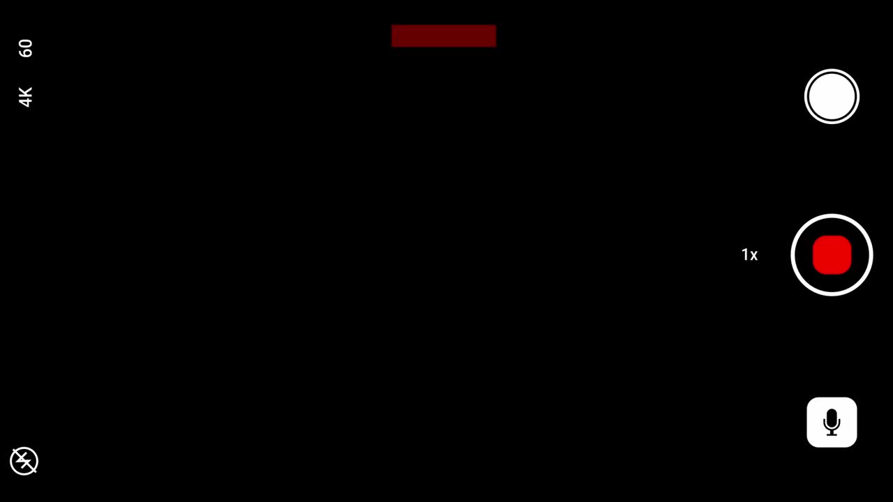 Horizontal 16:9 phone camera viewfinder recording screen. Features 4k 60fps data, record button, and other icons. For social media or ugc content