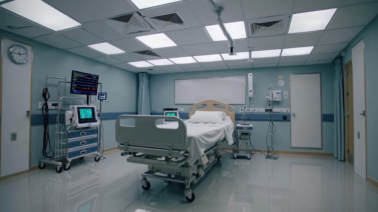 A contemporary hospital room designed with state-of-the-art medical technology and comprehensive facilities dedicated to patient care