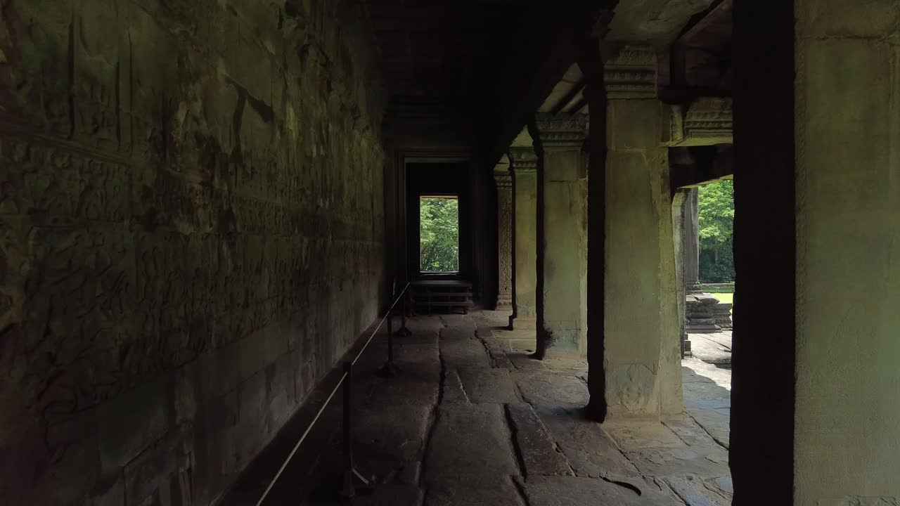 Walking POV Angkor Wat buddhist Hindu temple complex Cambodia Southeast Asia heritage