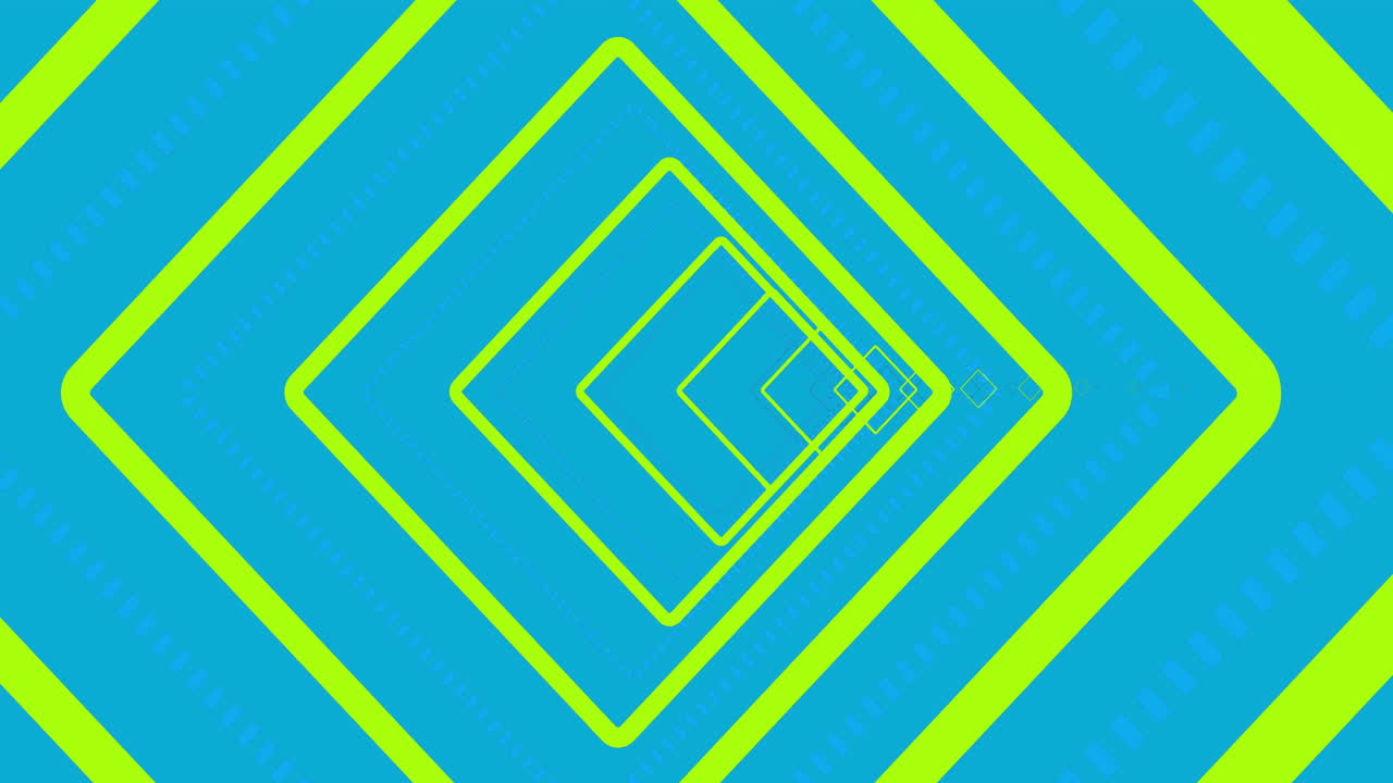animación de un túnel en forma de diamante verde que se mueve sobre un fondo azul