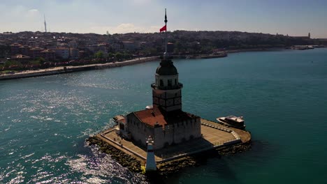 aerial view of maiden's tower also known as leander's tower from istanbul.