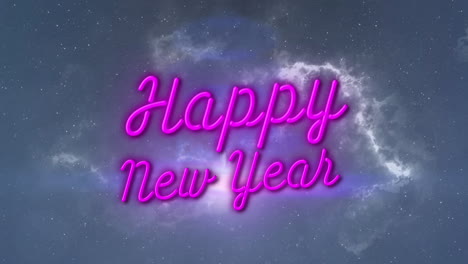 animación de feliz año nuevo sobre el cielo nocturno