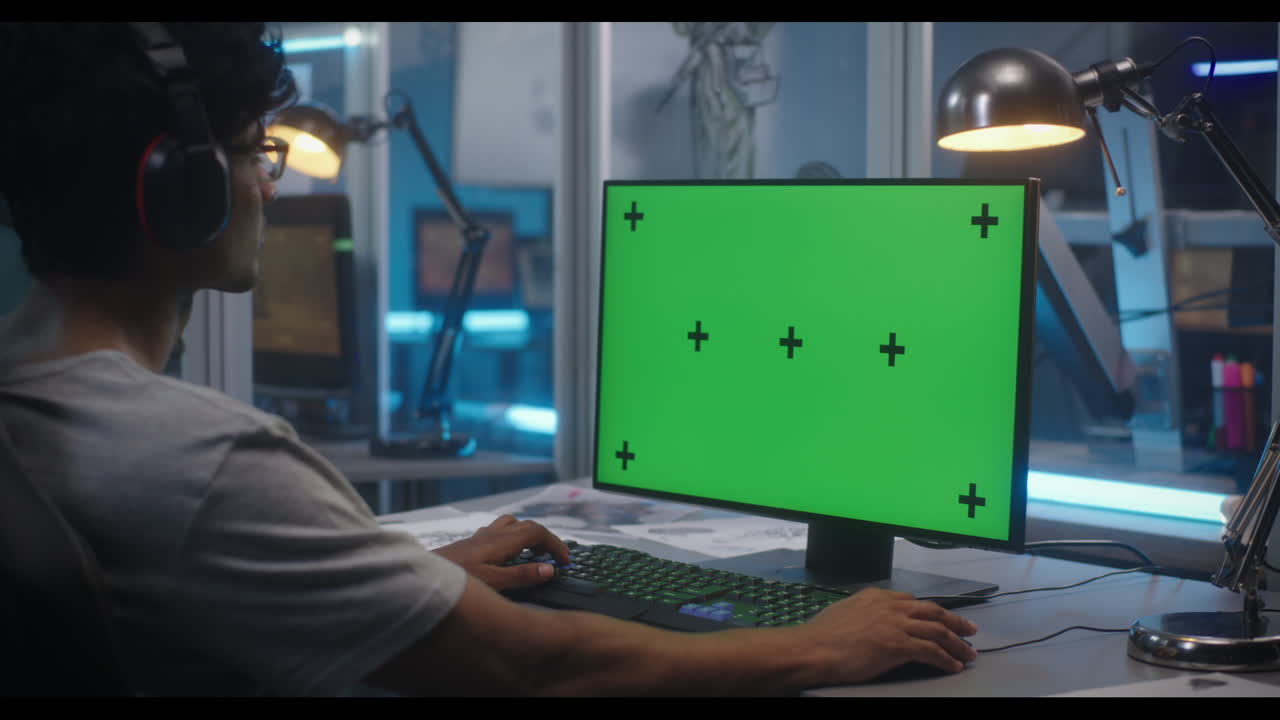 Person Working on a Computer with Green Screen