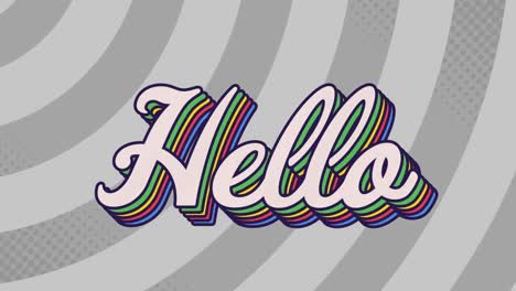 Animation-of-hello-text-in-colourful-letters-on-gray-background