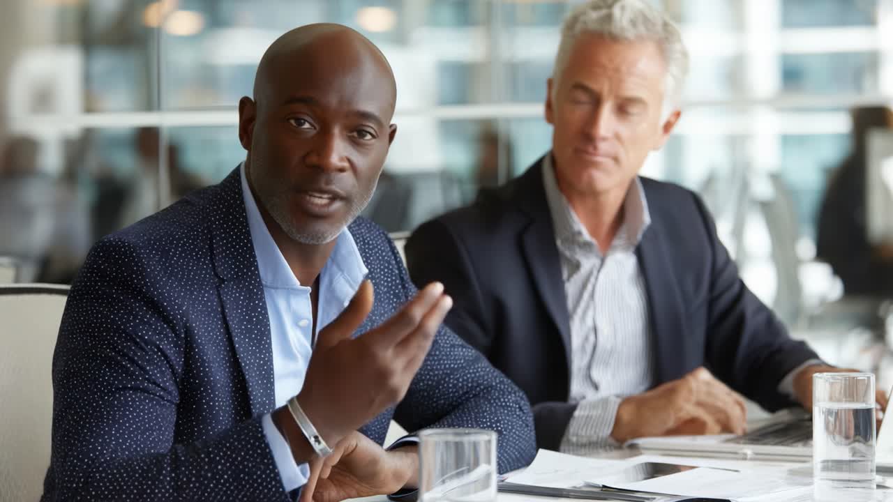 Engaging Business Discussion: Professional Men in Meeting Room Sharing Insights and Ideas During Strategic Conversation