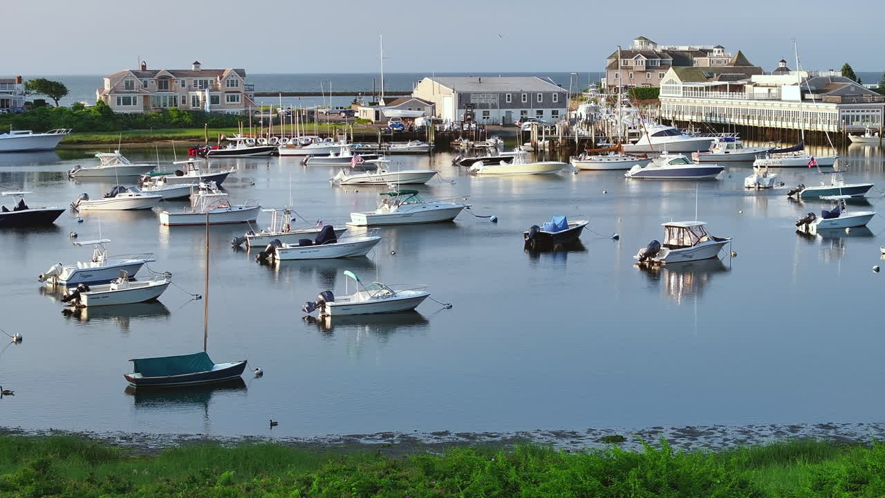 Boats peacefully anchored in Wychmere Harbor, Harwich, Cape Cod