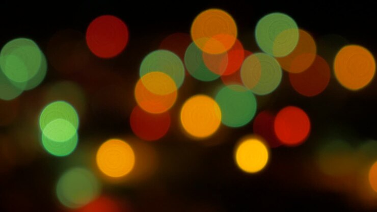 Background decorative white and blue de-focused Christmas lights blinking in 4K