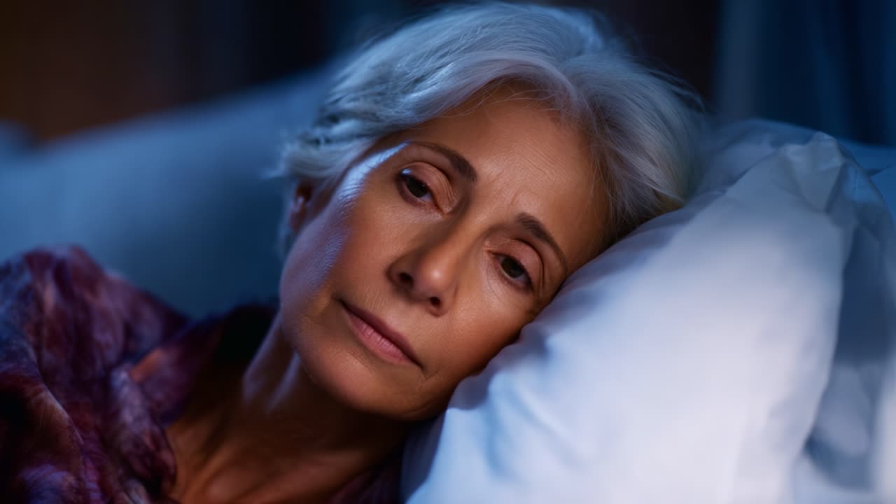 A Contemplative Night: Capturing the Transition from Wakefulness to Sleep in an Older Woman's Serene Nighttime Moments