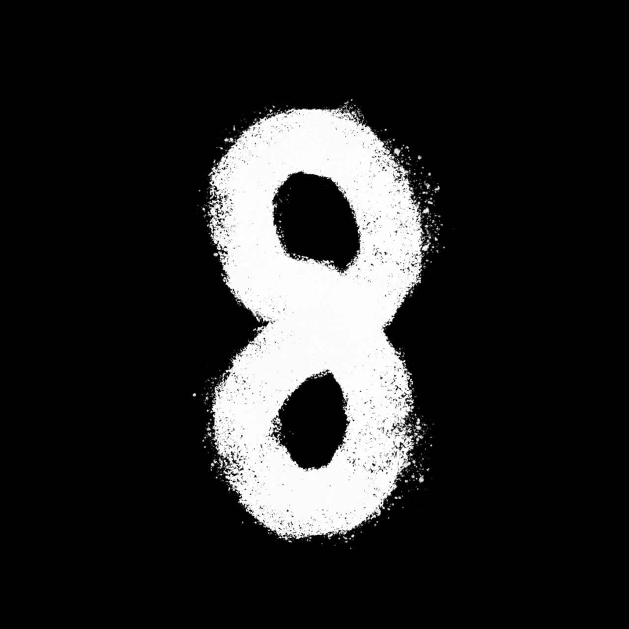Numero 8 bianco verniciato a spray su sfondo nero