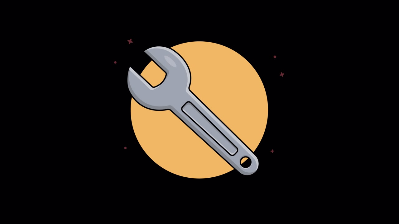 Animated Wrench Tool Icon on Black Background