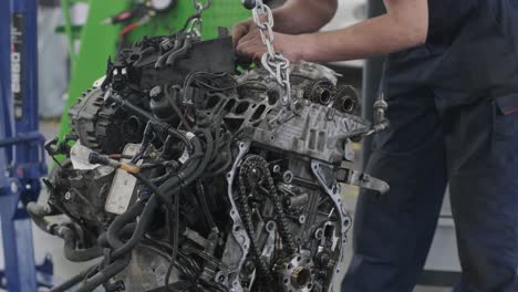 car engine disassembly in a workshop