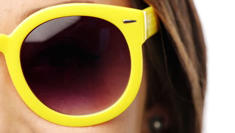 woman wearing sunglasses close up eye character series isolated on pure white background