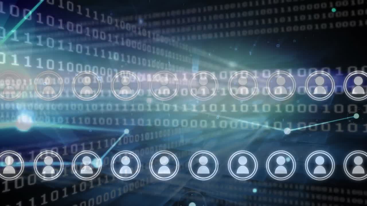 Animation of data processing over black background