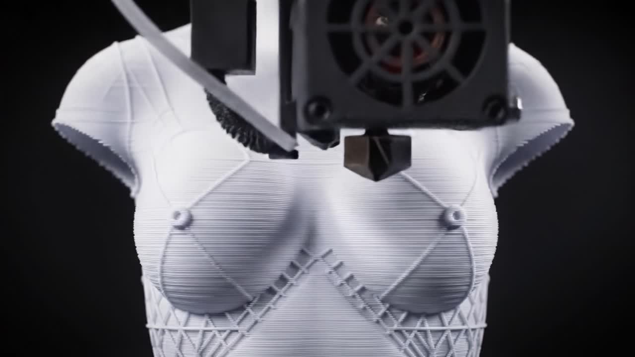 Innovative 3D Printing Technology: Captivating Close-Up of a Female Figurine Being Fabricated Layer by Layer with Detailed Craftsmanship and Precision