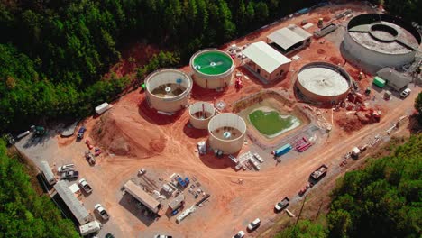 top lids open of tanks waste water treatment plant