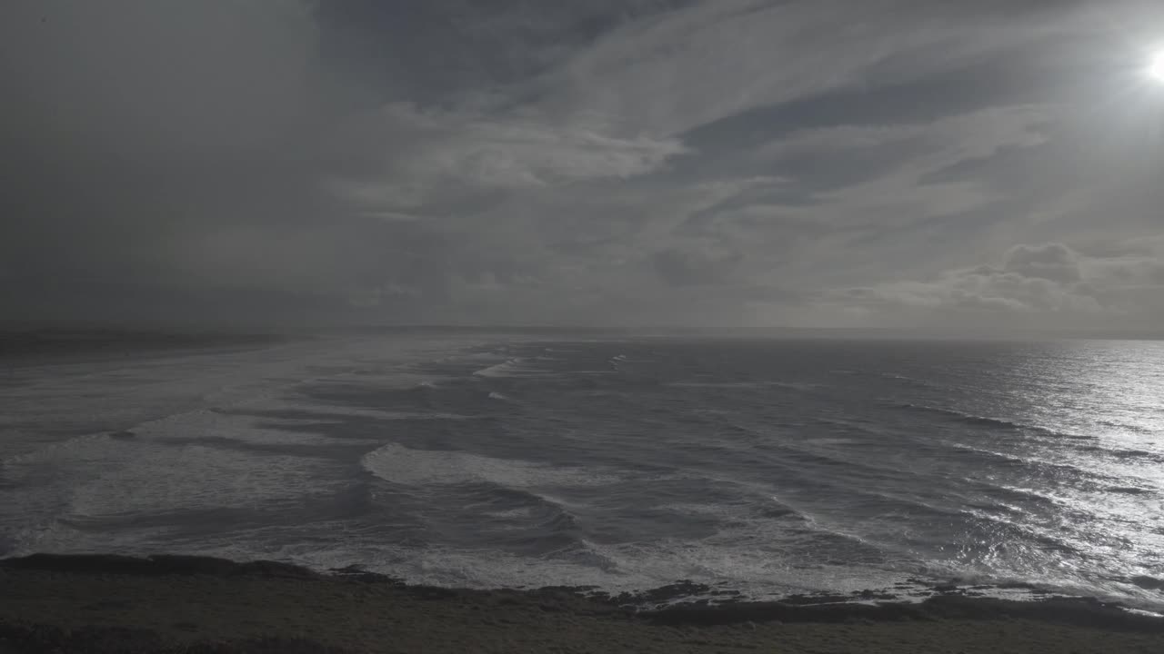 View of amazing sea landscape in devon england coast uk. Surf spot with lot of waves