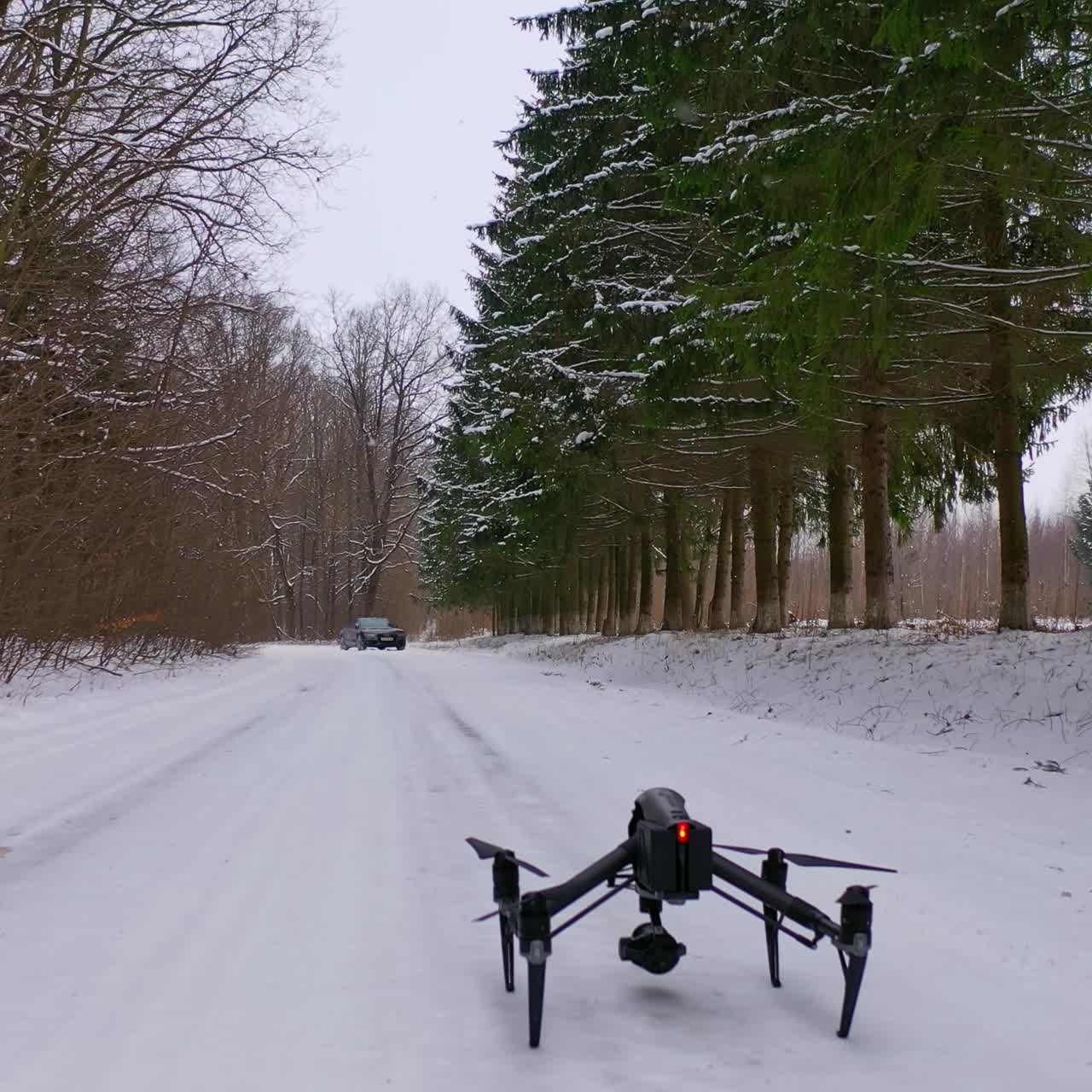 Drone outdoors in winter landscape
