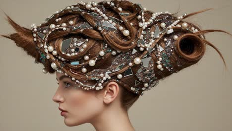 exquisite artistic hair creation featuring intricate patterns and embellishments, showcasing elegance and creativity in modern hairstyling techniques