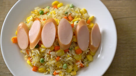 fried rice with sausage and mixed vegetable