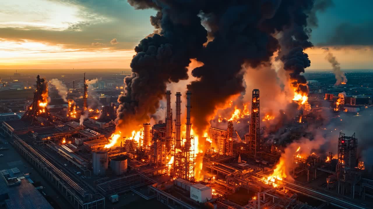 una gran planta industrial con mucho humo saliendo de ella