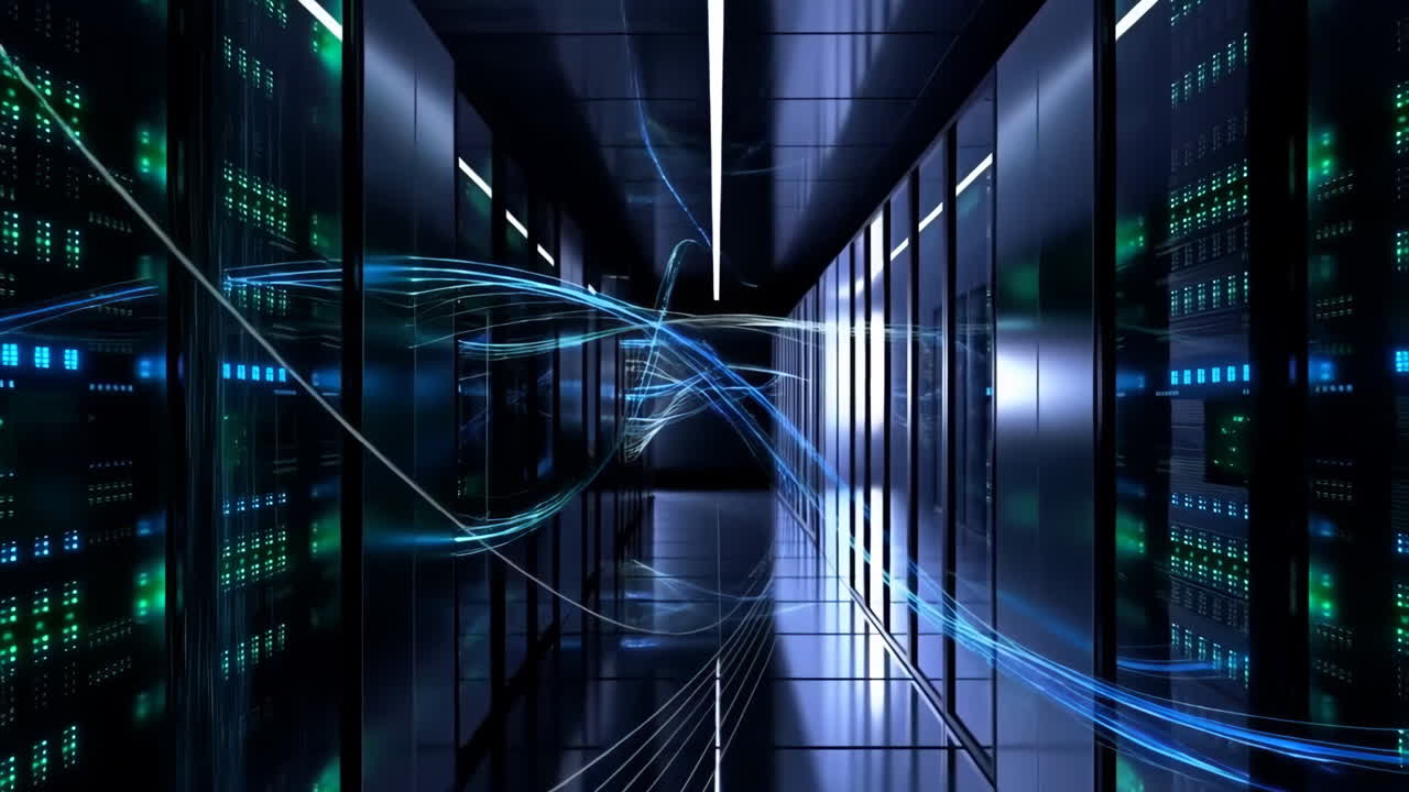 Futuristic Data Center with Abstract Light Trails