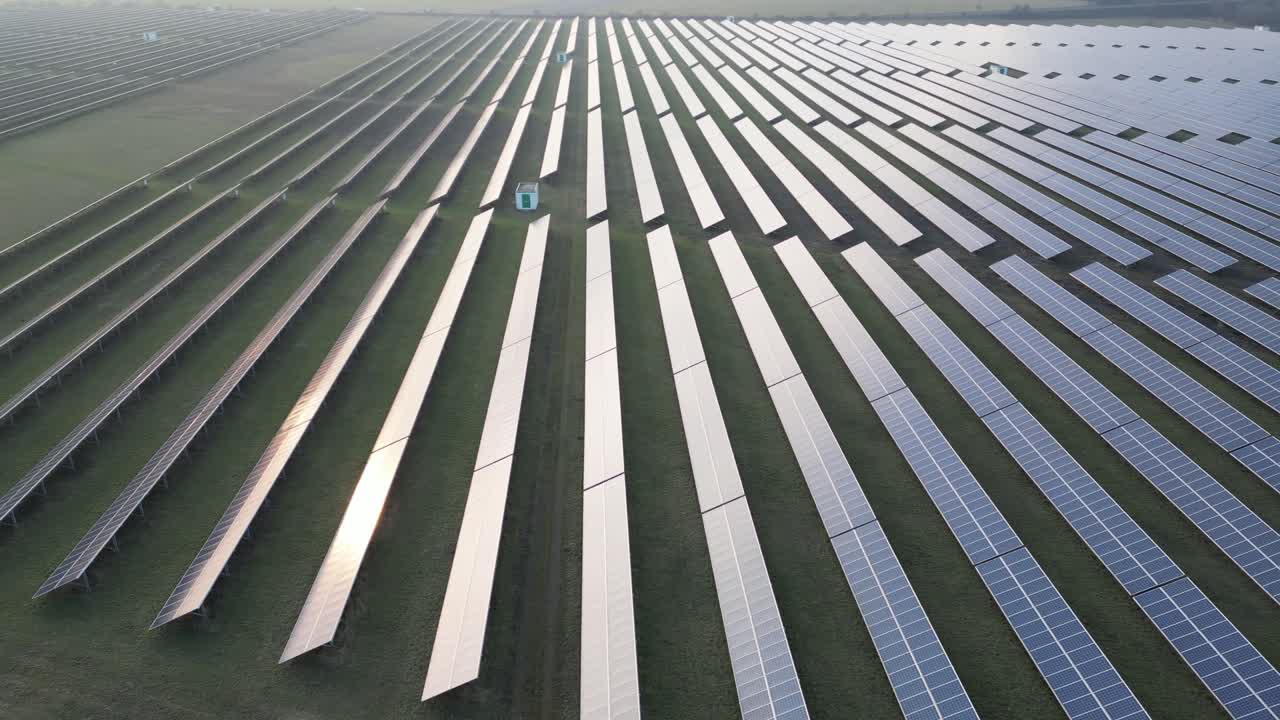 Solar panels stretching endlessly in a sustainable energy field.
