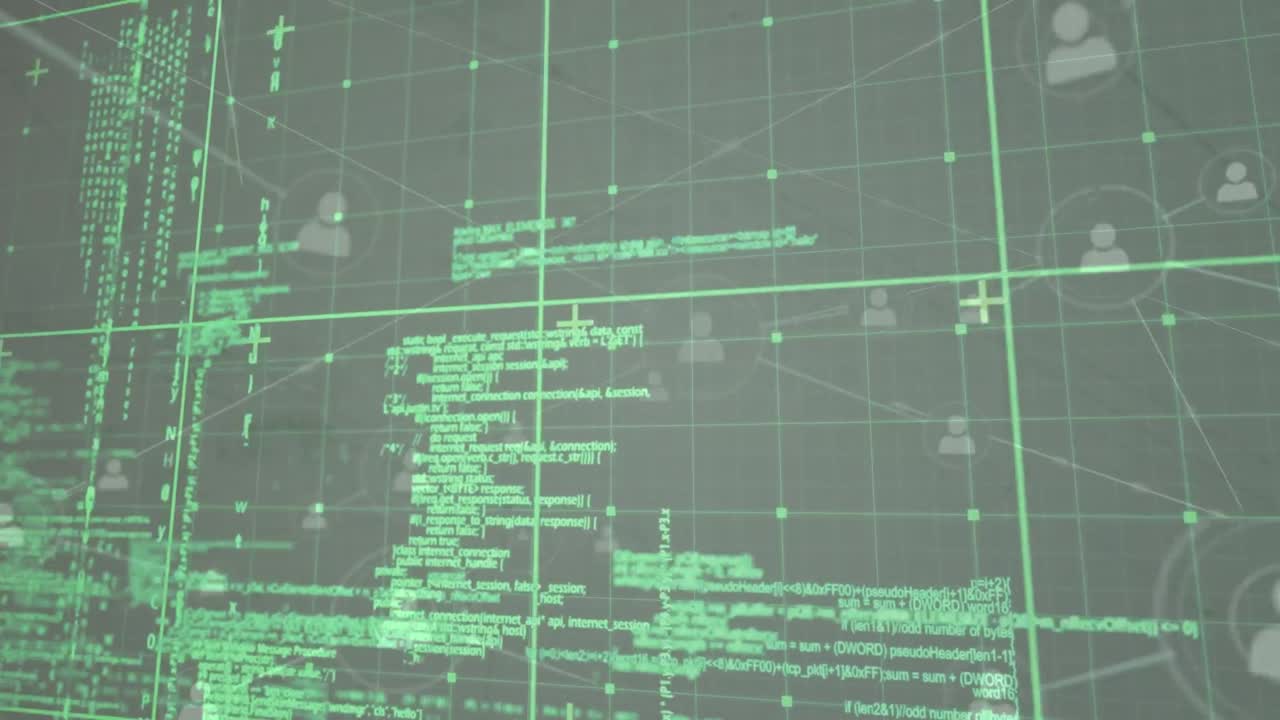 animación de la red de conexiones y procesamiento de datos diversos en el espacio digital