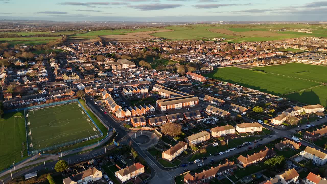 Sunderland, costa britannica nord-orientale dell'Inghilterra, Regno Unito, Tyne and Wear, drone, alba, mattina presto, Seaburn, Roker, Whitburn