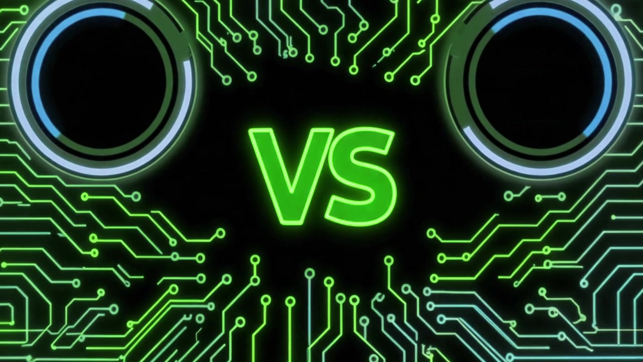 Schermata Versus con sfondo di circuito stampato luminoso