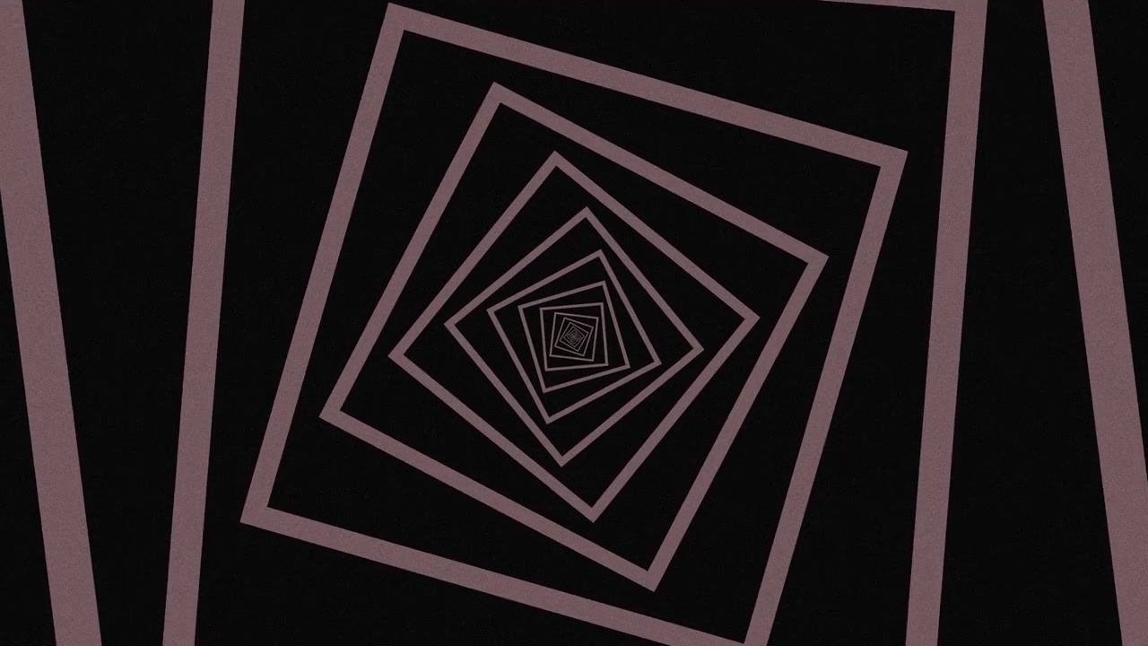 Tunnel Astratto di Quadrati Rosa Rotanti su Sfondo Nero.