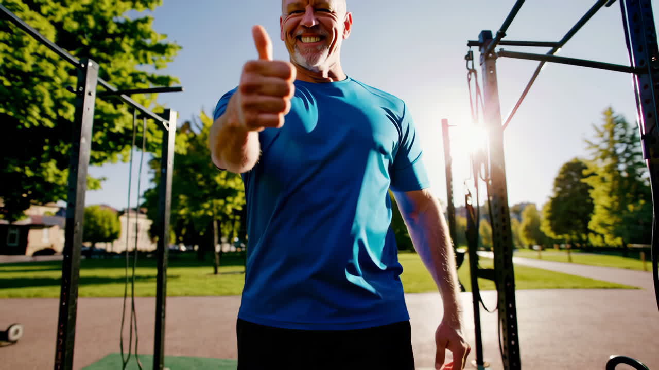 Happy Senior Man Outdoors Working Out