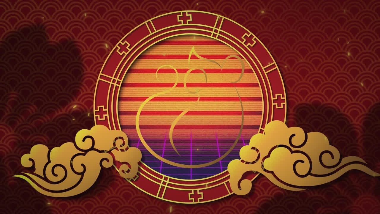 animación de oro y rojo símbolo de rata china sobre fondo rojo