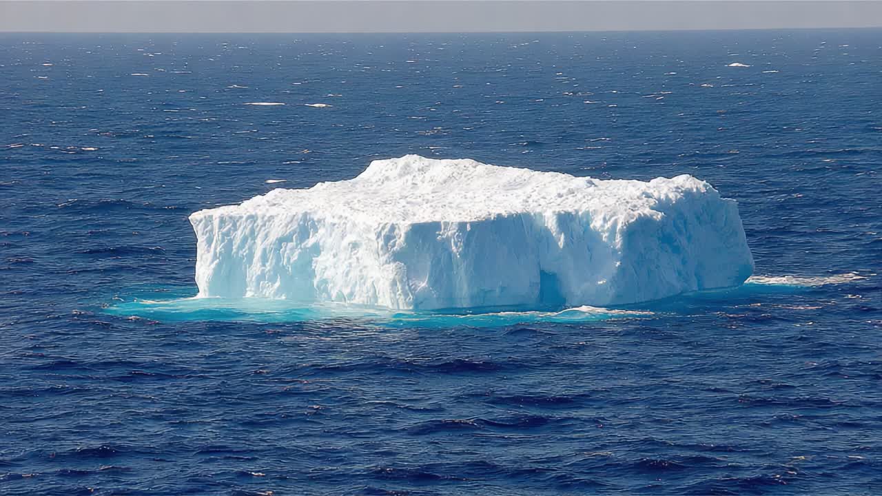 A Majestic Iceberg Floating Gracefully in the Open Ocean, Capturing the Beauty of Nature's Frozen Sculptures Against a Horizon of Endless Blue Waters