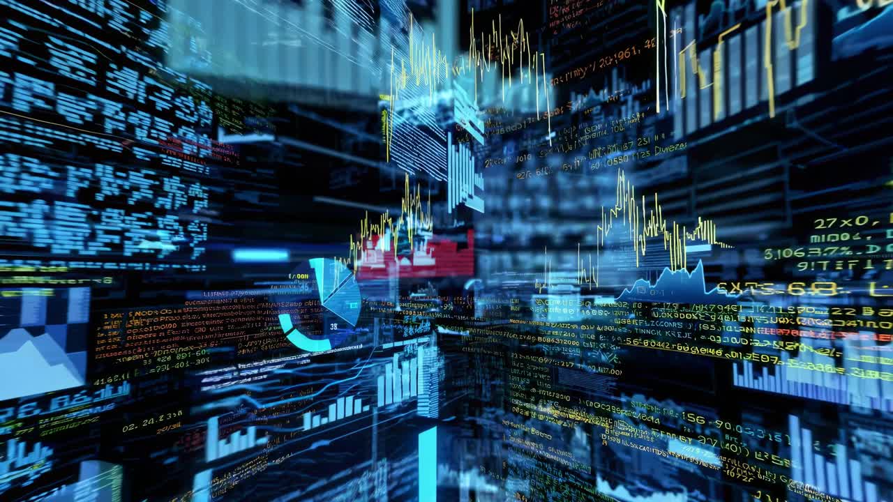Dynamic video concept with a futuristic style, showcasing data streams and graphs
