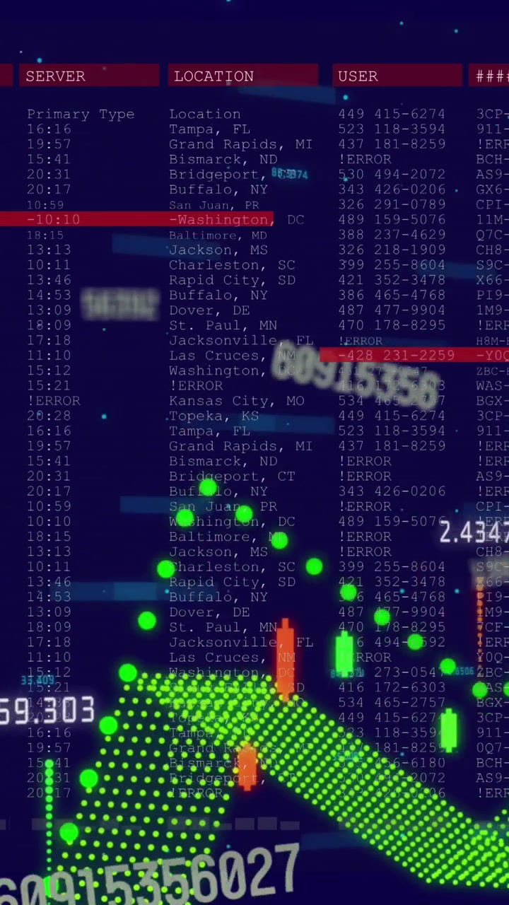 Animation of multiple changing numbers and financial data processing against blue background