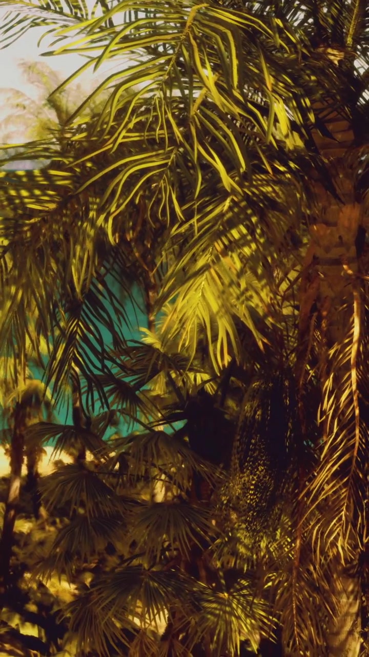 Plantes vertes luxuriantes près d'une eau claire créent une scène tropicale lumineuse.