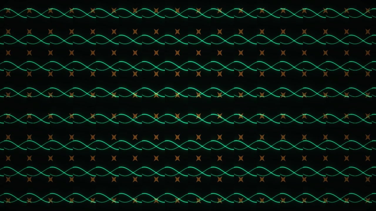 Abstract Animated Pattern of Glowing Green Waves and Brown Stars