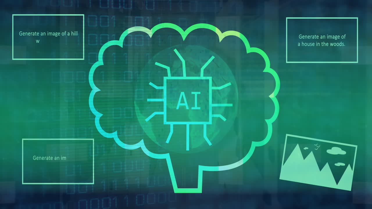 animación de íconos ai y procesamiento de datos a través de servidores informáticos
