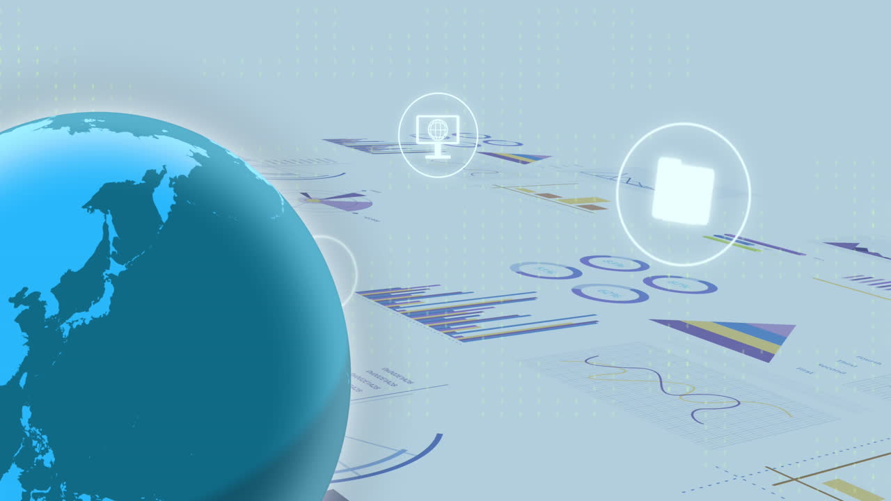 animación del procesamiento de datos financieros y estadísticas en todo el mundo
