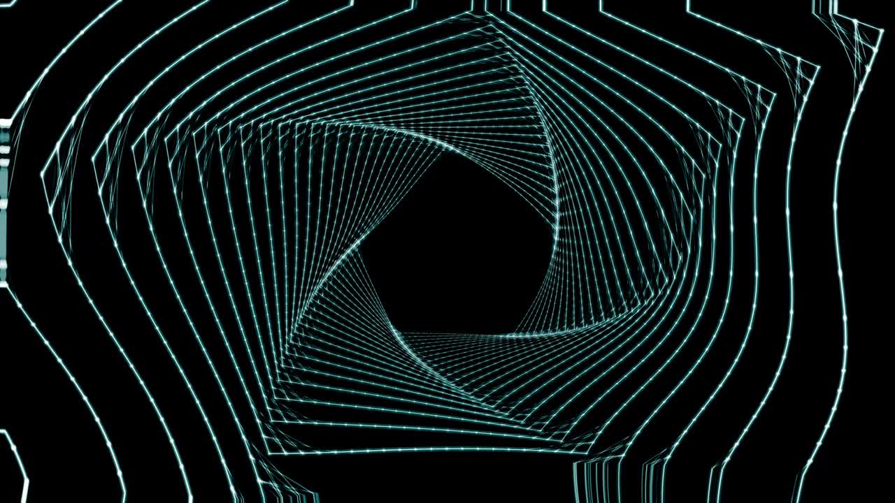 Blue trajectory forming a distroted pentagon on the black background.