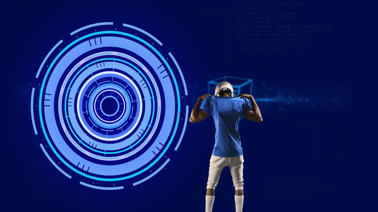 animación de escaneos y procesamiento de datos con jugador de fútbol americano
