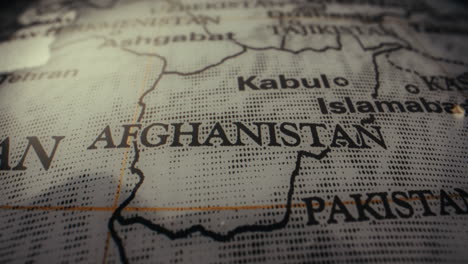 close-up of a vintage world map highlighting afghanistan