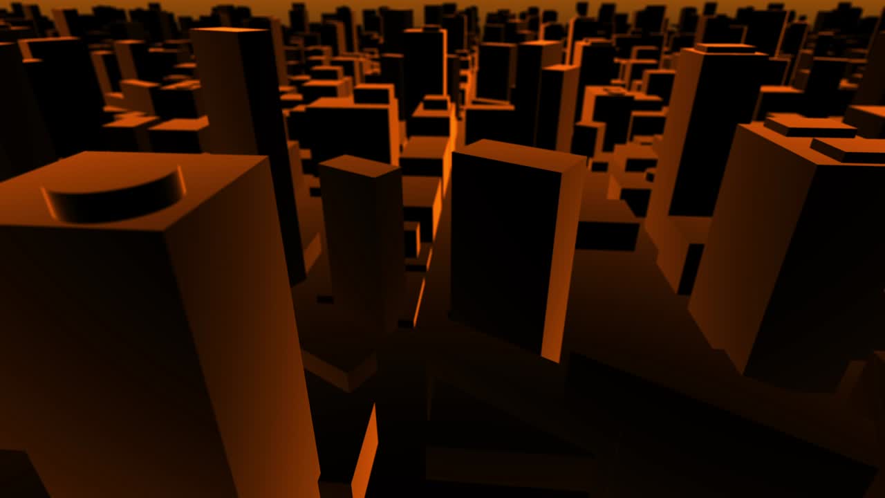 3D City Map Orange & Black flying looking forwards