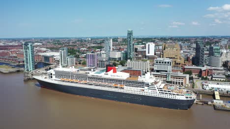 aerial footage of the iconic queen mary berthed