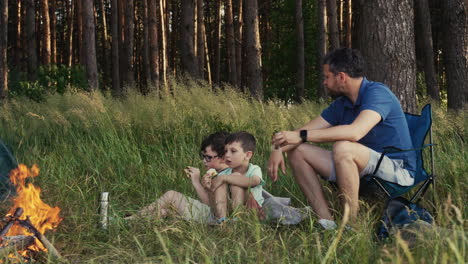 family camping in the forest