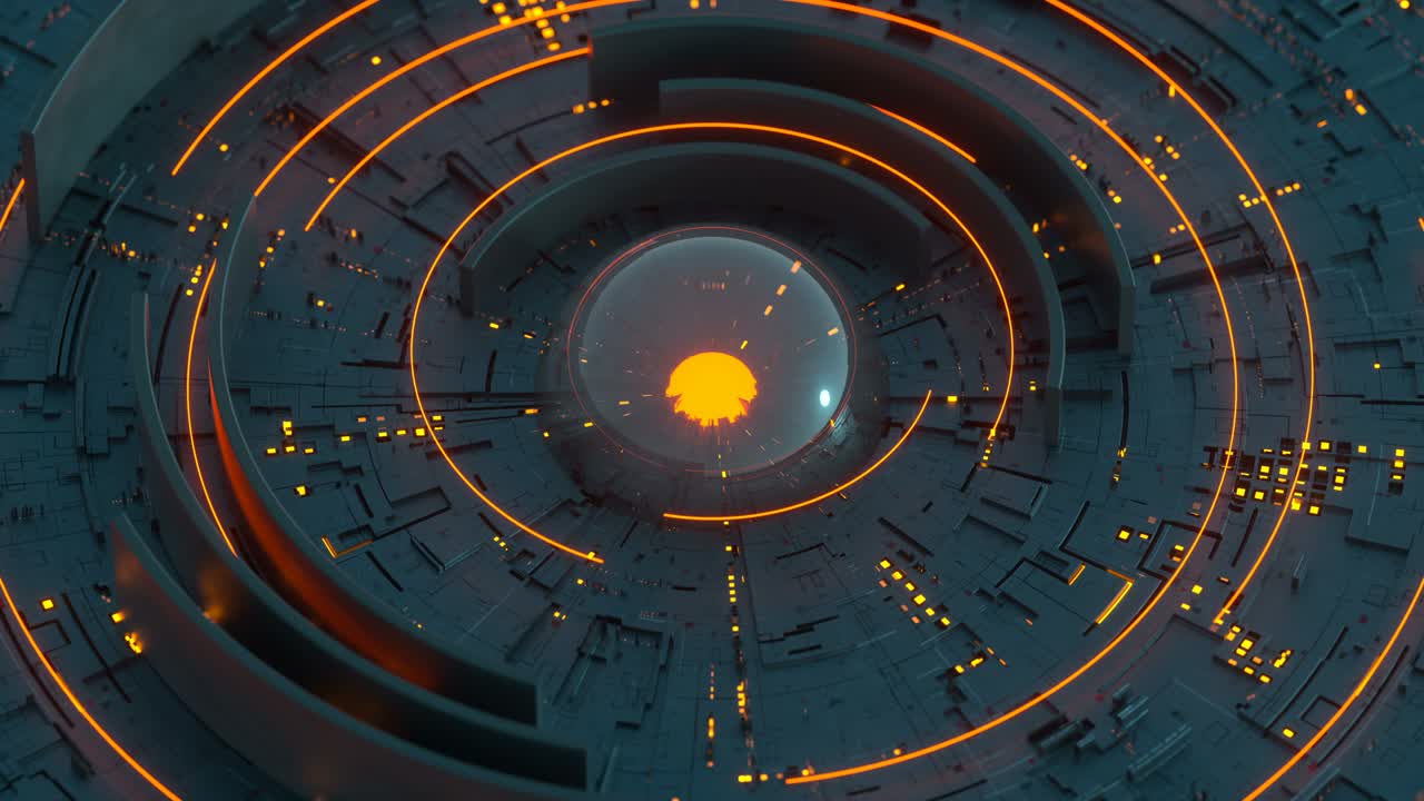 Blue orange complex circle mesh with LEDs seamless loop 3D render animation