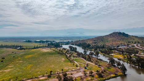 aerial view of a serene river landscape in chile