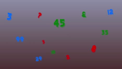 animación digital de los iconos de las bolsas escolares contra múltiples números y alfabetos sobre fondo púrpura